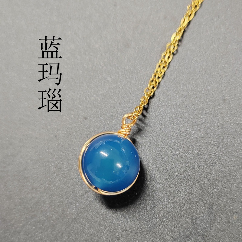 天然水晶红玛瑙項鍊｜海蓝宝珠子吊墜