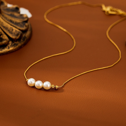 三颗珍珠项链吊坠｜高级感锁骨链｜可调节链条饰品