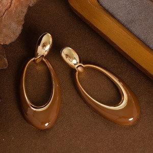 法式優雅復古滴油鏤空幾何橢圓耳環個性設計感銀針耳飾