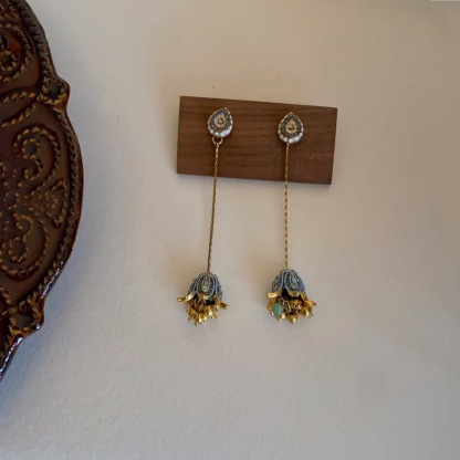 中古vintage滴釉镶钻花朵耳环轻奢高级感耳钉～复古民族风耳饰百搭