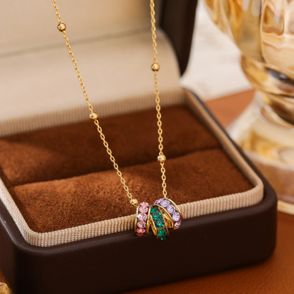 彩色锆石项链｜女生百搭高级感｜多巴胺锁骨链耳扣套装