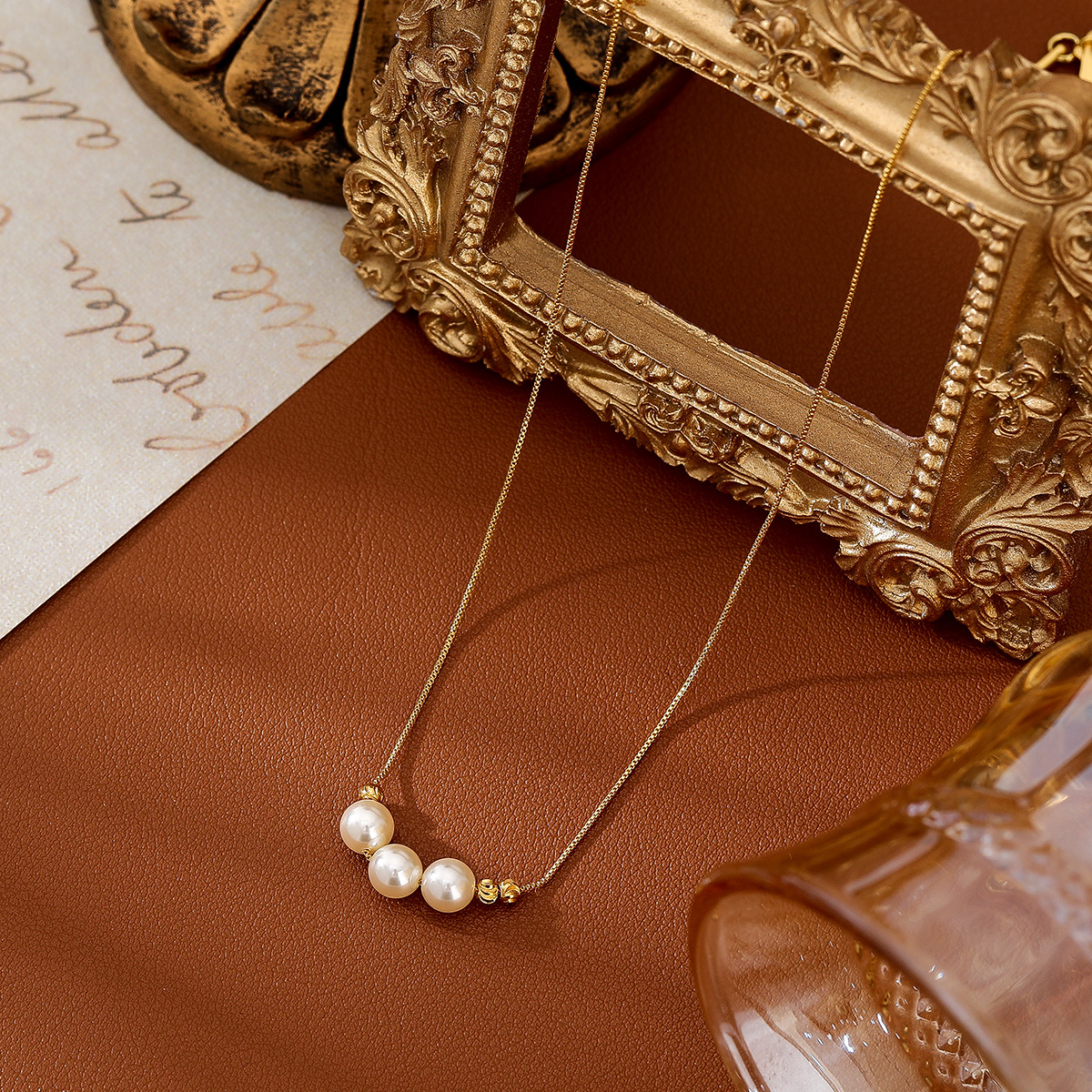 三颗珍珠项链吊坠｜高级感锁骨链｜可调节链条饰品