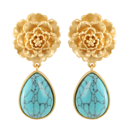 銀針復古個性中古風藍松石吊墜耳環女氣質優雅高級感年會宴會耳飾