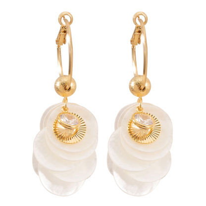 超仙甜美波西米亞海邊度假風圓形貝殼流蘇耳環女圓臉顯瘦銀針耳飾