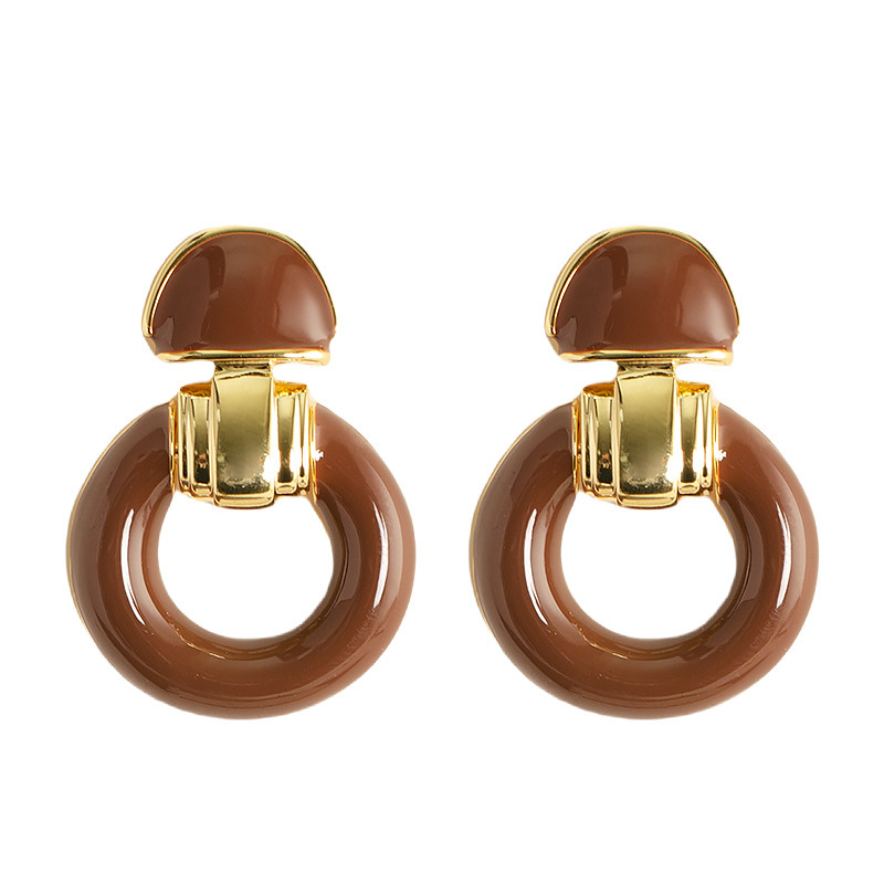 法式復古優雅中古風滴釉幾何圓圈耳墜耳環小衆氣質高級感銀針耳飾