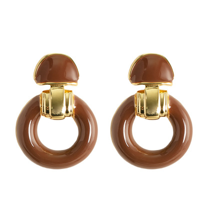 法式復古優雅中古風滴釉幾何圓圈耳墜耳環小衆氣質高級感銀針耳飾