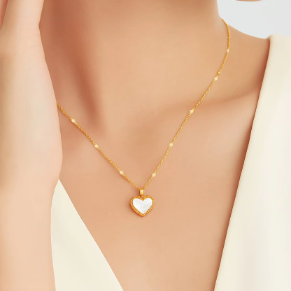 雙面愛心項鍊｜滴油貝母鑲嵌工藝