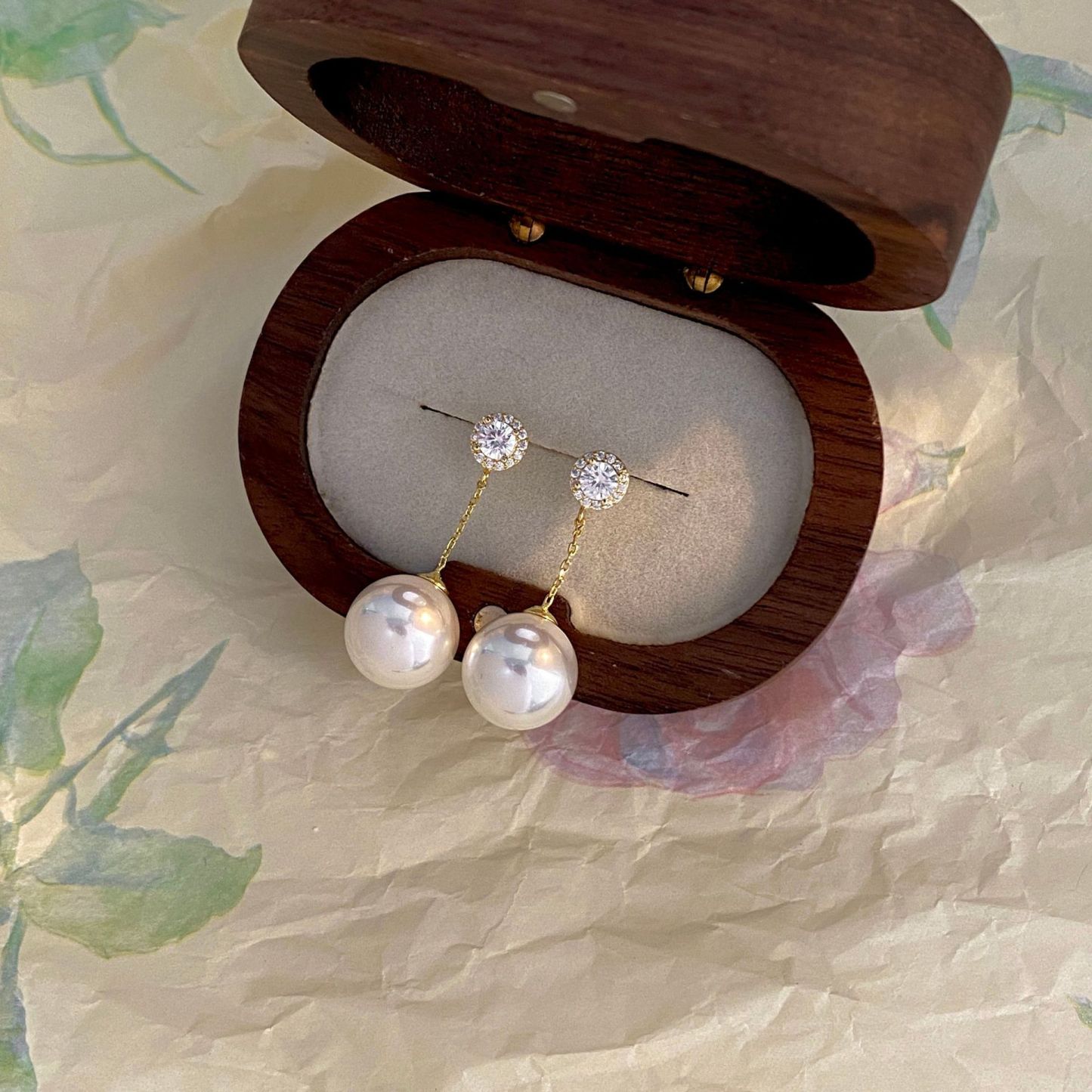 超閃珍珠愛心耳墜｜清新簡約通勤耳飾｜甜美氣質