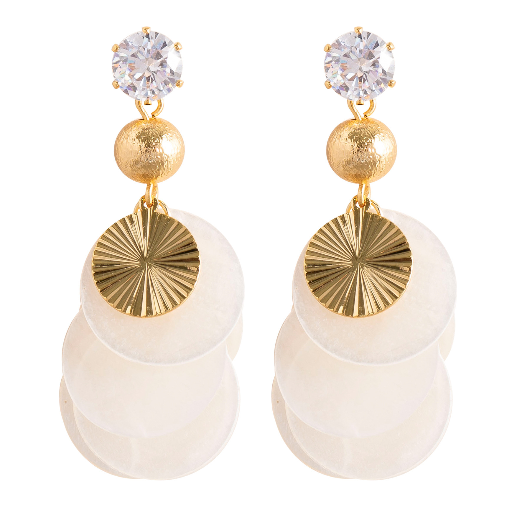 超仙甜美幾何圓形貝殼流蘇耳環輕奢氣質高級感大臉顯瘦耳飾女