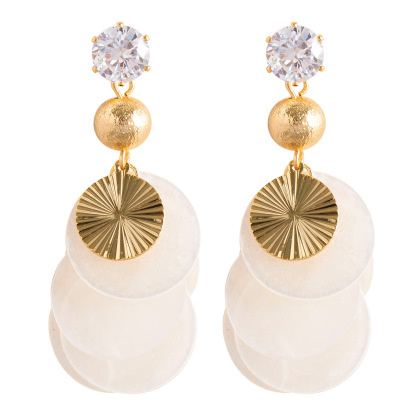 超仙甜美幾何圓形貝殼流蘇耳環輕奢氣質高級感大臉顯瘦耳飾女