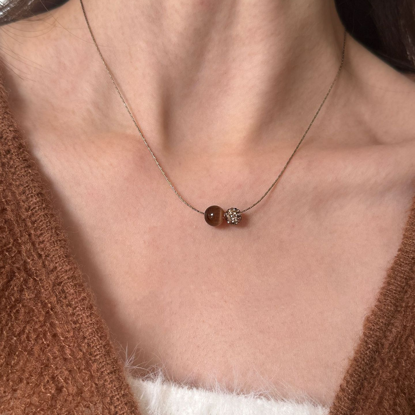 疊戴｜環環項鏈｜貓眼鑽球鏤空項鍊