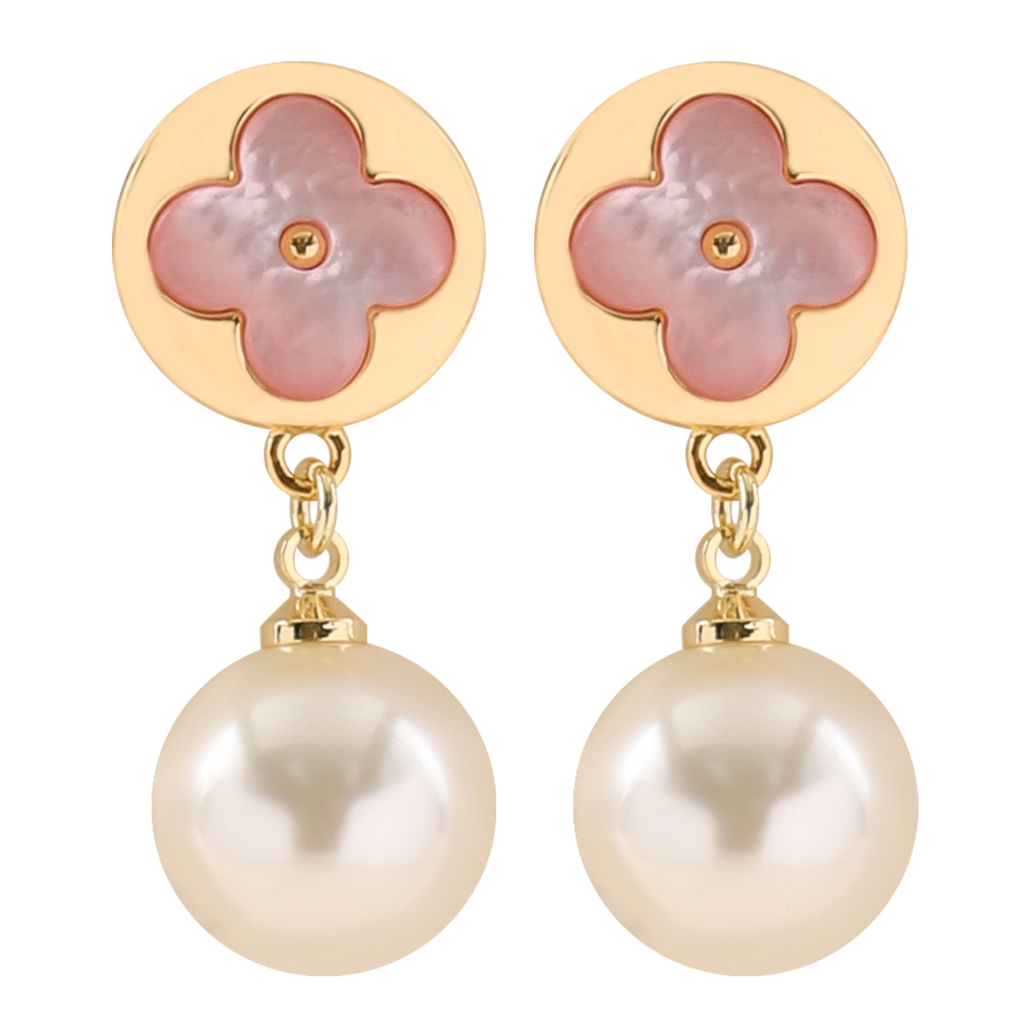 法式優雅氣質小香風天然貝殼四葉草珍珠耳環輕奢小衆精緻銀針耳飾