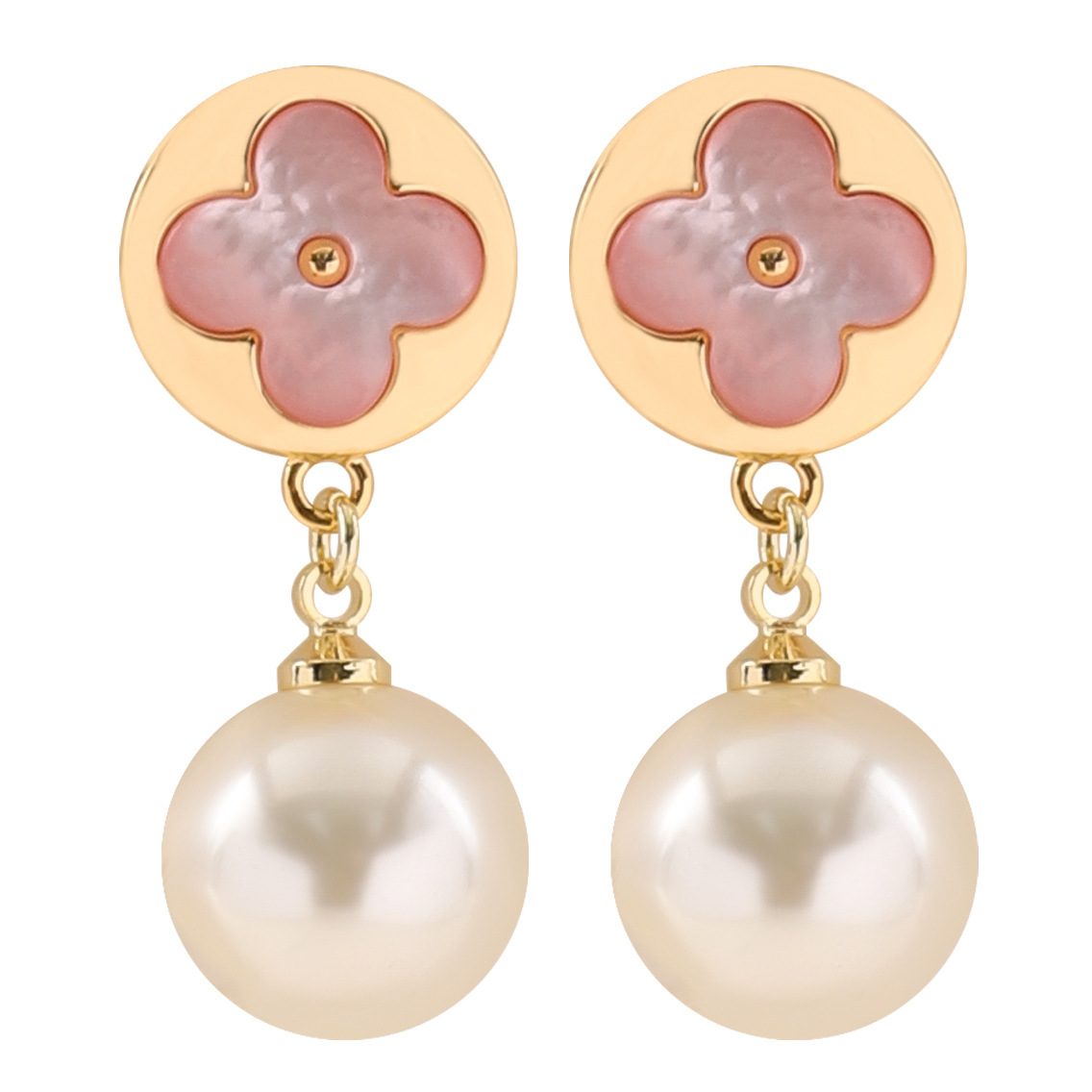 法式優雅氣質小香風天然貝殼四葉草珍珠耳環輕奢小衆精緻銀針耳飾