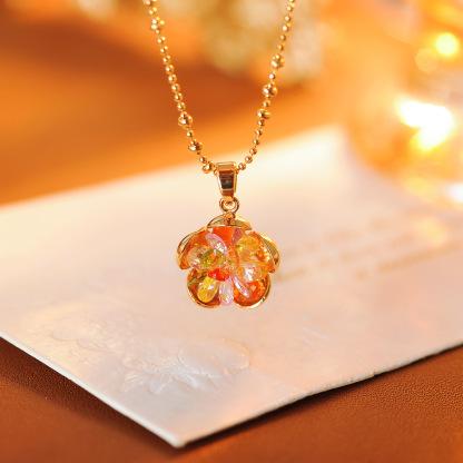 繁花頌｜彩色鋯石花蕊耳釘/項鍊套裝｜鏈條長40cm