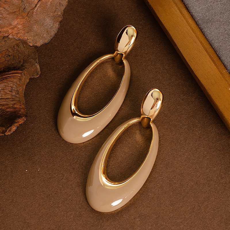 法式優雅復古滴油鏤空幾何橢圓耳環個性設計感銀針耳飾