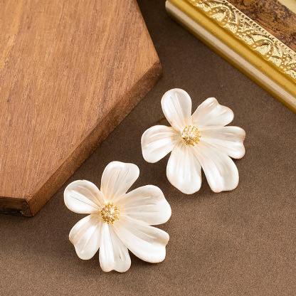 超仙甜美精緻仙女風烤漆立體花朵耳釘耳環溫柔氣質高級感銀針耳飾