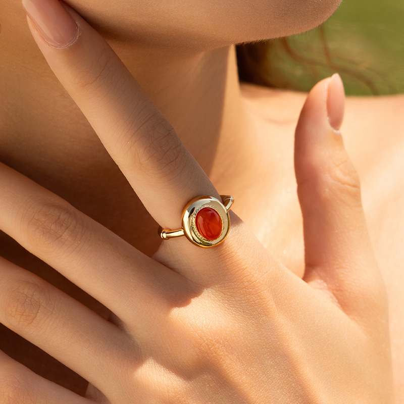 松石戒指虎眼石食指戒開口設計可疊戴個性復古可調節指環