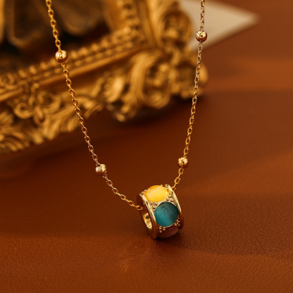 【遥听山月】巴胺幻彩圆形魔方项链｜旋转耳扣精致气质耳饰