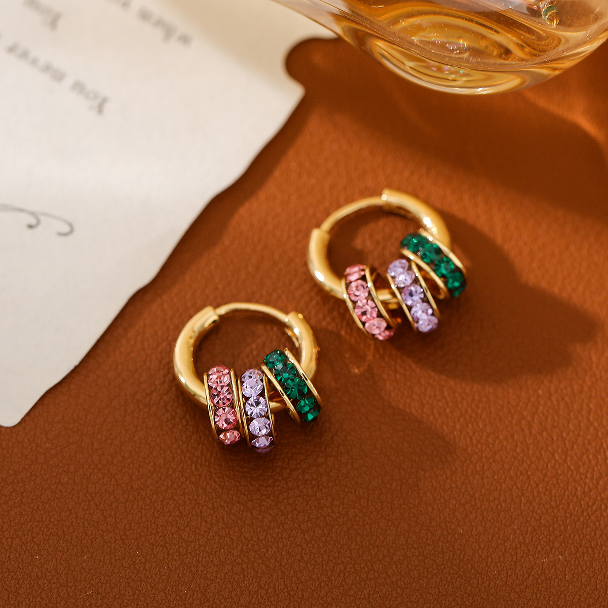 彩色锆石项链｜女生百搭高级感｜多巴胺锁骨链耳扣套装