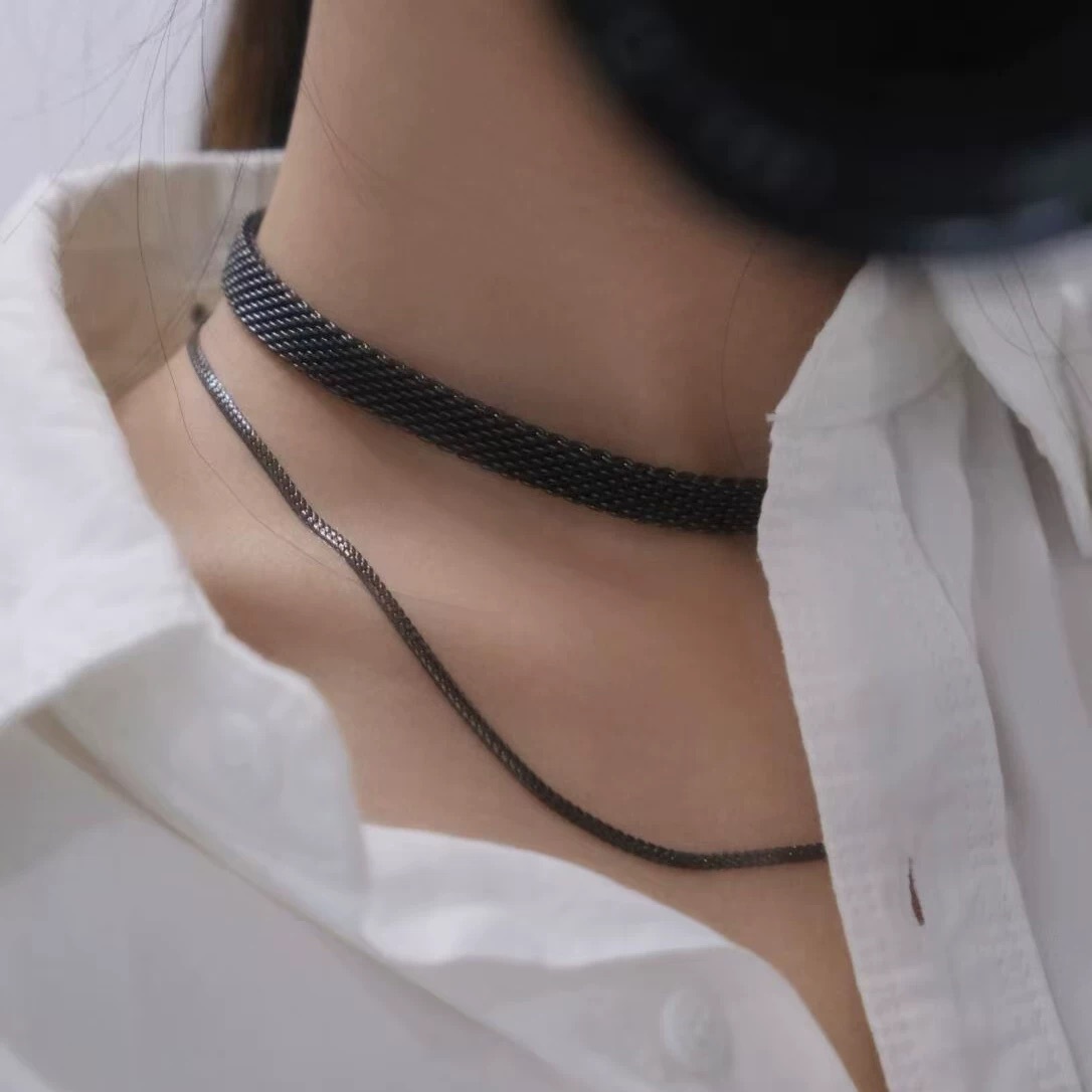織間｜复古金色缎带雙層項鍊｜choker钛钢