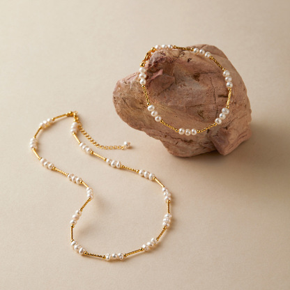 天然淡水珍珠套件優雅項鍊復古氣質輕奢風經典款18K手鍊