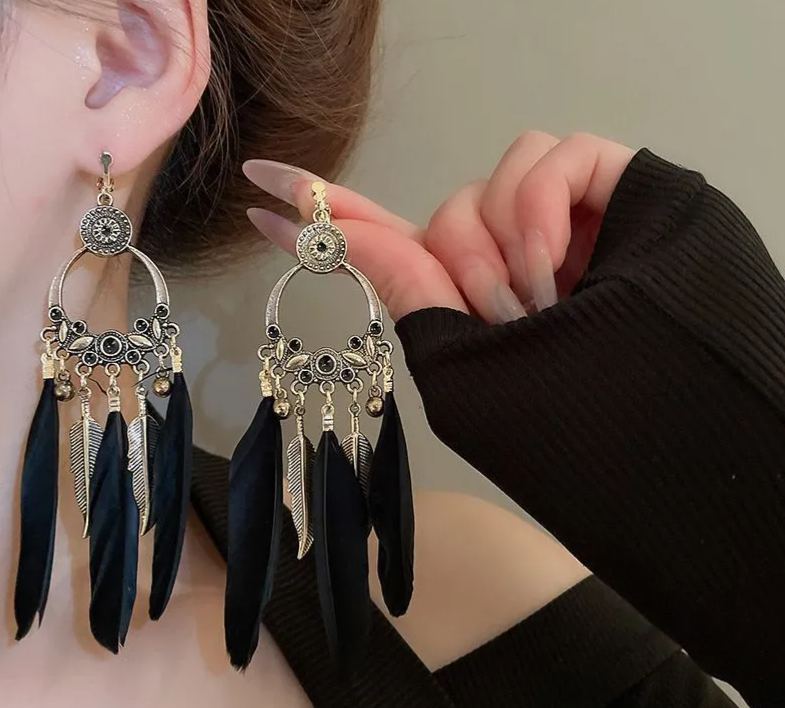 银针镶钻水晶珍珠耳环欧美复古轻奢长款耳坠清新甜美高级感耳饰女