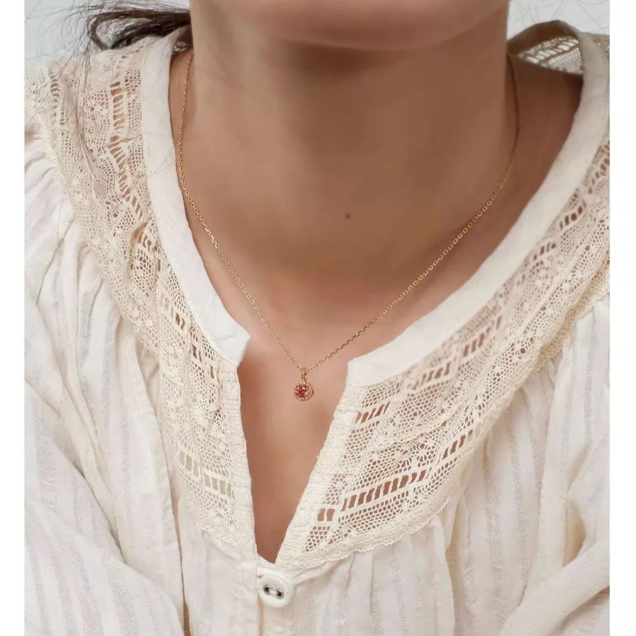 薔薇千金｜胭脂紅鑽石項鍊｜925純銀 長45公分