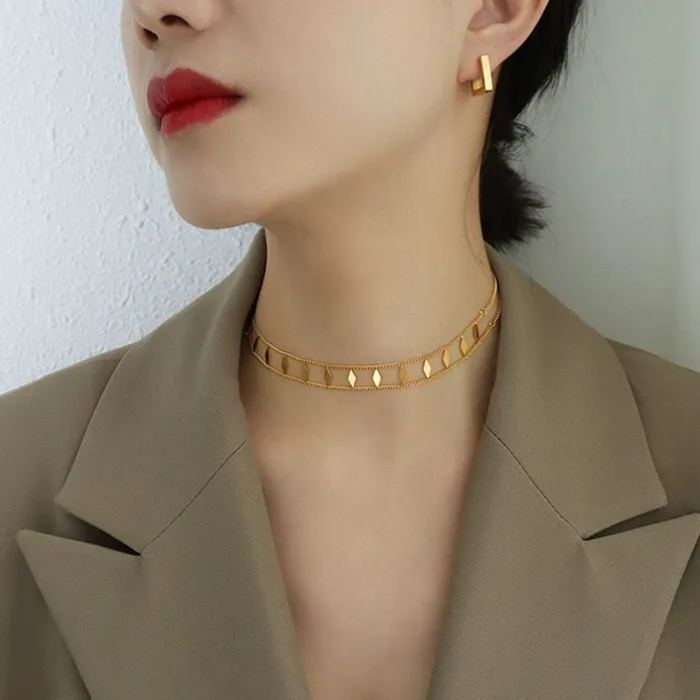 微光稜鏡｜菱形超閃碎亮片雙層項鍊鎖骨鏈｜choker