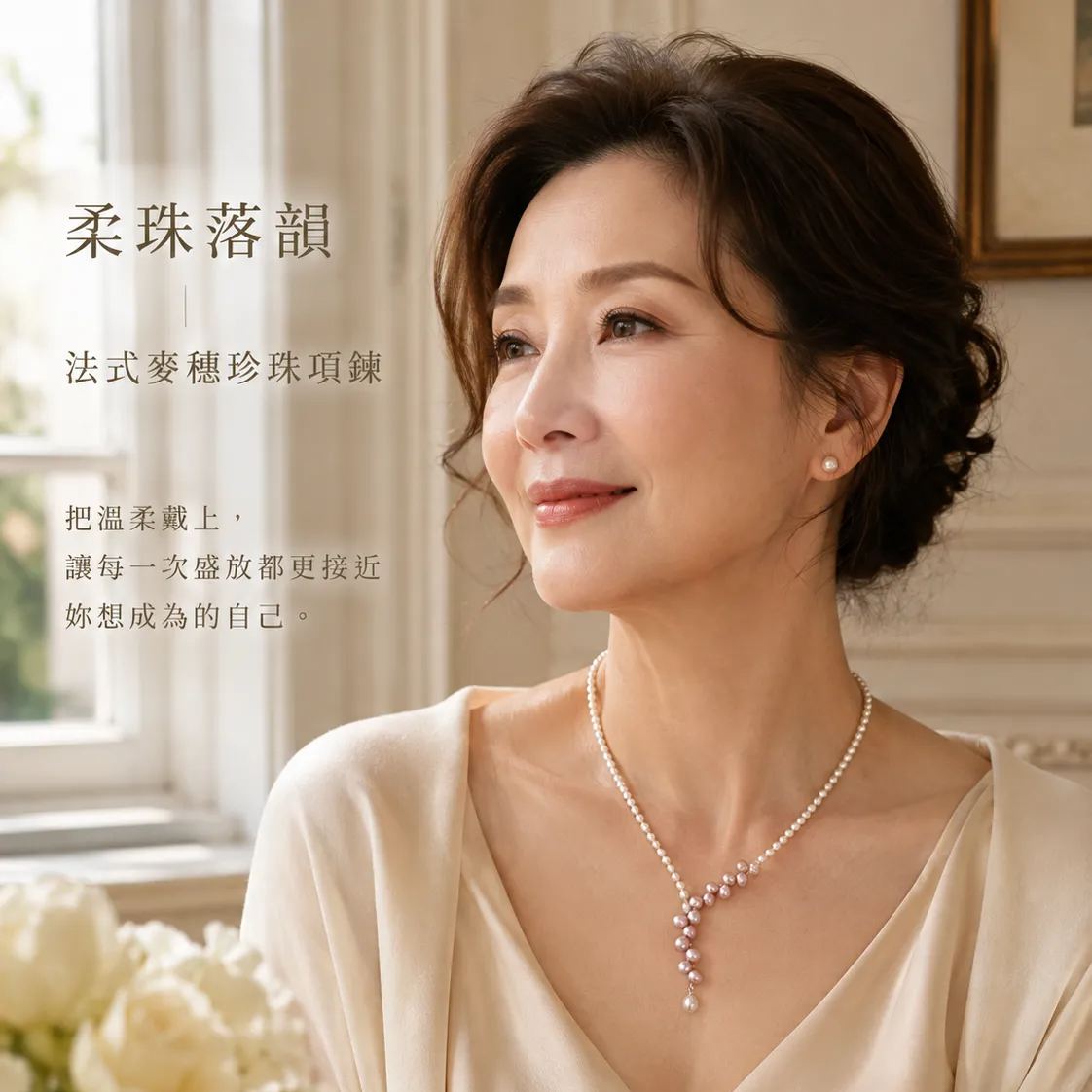 「柔珠落韻」法式麥穗珍珠項鍊｜40+5cm優雅鎖骨鍊