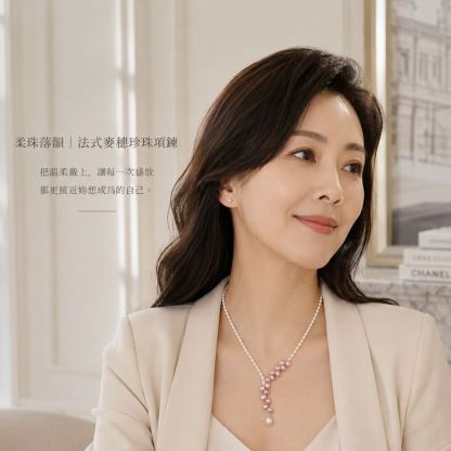 「柔珠落韻」法式麥穗珍珠項鍊｜40+5cm優雅鎖骨鍊