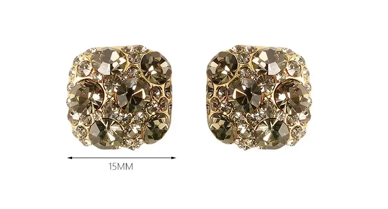 暮光之晨｜方形茶色滿鑽耳環