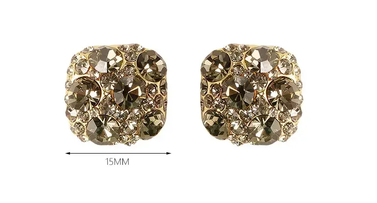 暮光之晨｜方形茶色滿鑽耳環