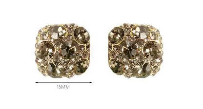 暮光之晨｜方形茶色滿鑽耳環