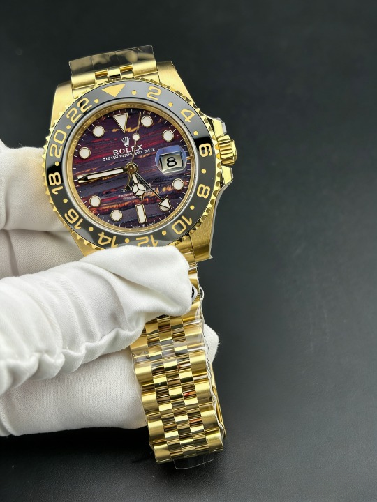 CLEANクリーン工場 ROLEXロレックスGMTマス ター ll イエローゴールド40mm 126718GRNR プ ラック/グレーベゼル タイガーアイアン文字盤 1:1精 度