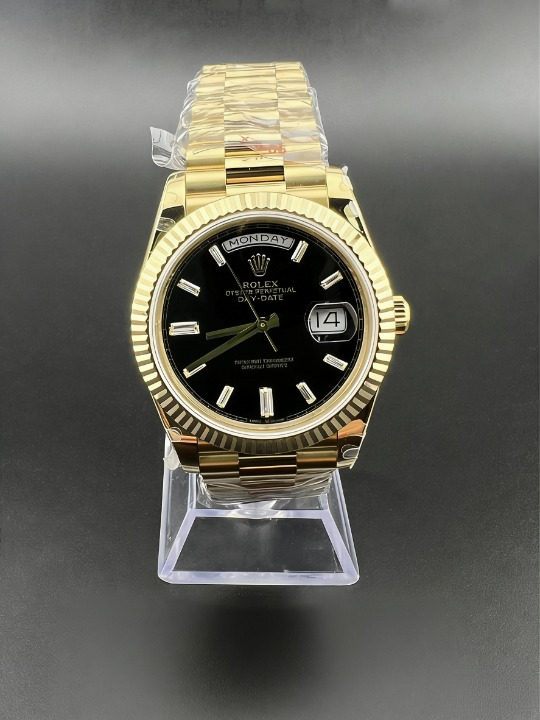 CLEANクリーン工場 ROLEXロレックスデイデイ ト  イエローゴールド228238  40mmダイヤ目盛り ブラック文字盤 フルーテッドベゼル プレジデント プレスレット 1:1精度