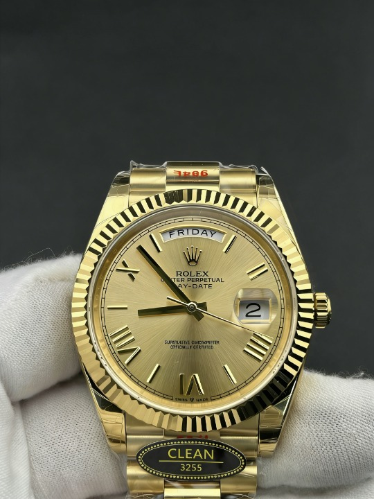 CLEANクリーン工場 ROLEXロレックスデイデイ イエローゴールド228238 40mm ャンパン 文字盤 フルーテッドベゼル プレジデントプレスレ 1:1精度