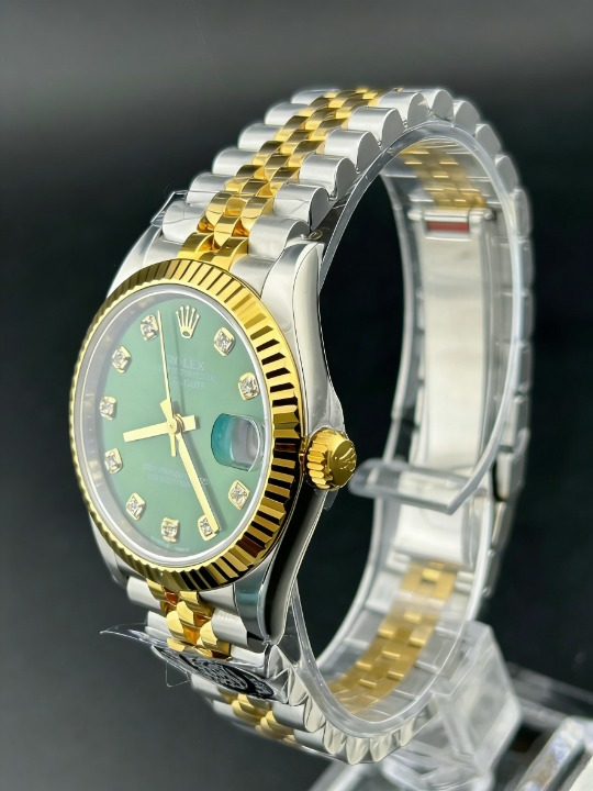 CLEANクリーン工場 ROLEXロレックスレディデ イトジャスト コンビゴールド278273 31mmダイ ヤモンド目盛り グリーン文字盤 フルーテッドベゼ ル ジュビリープレスレット   1:1精度