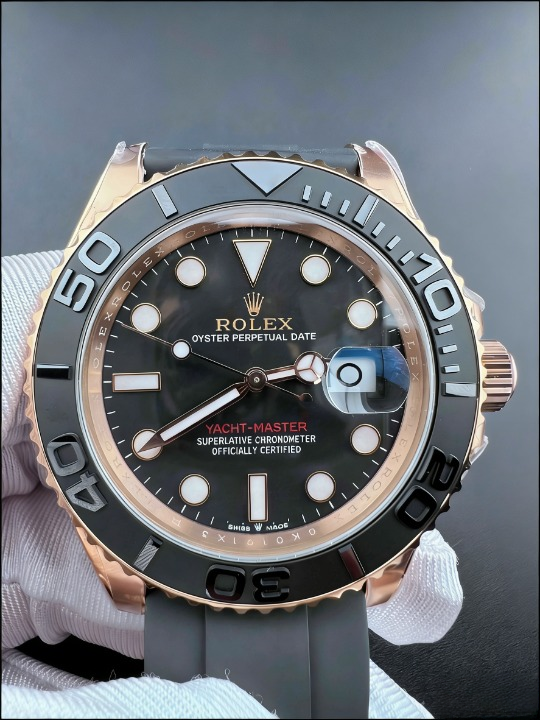 CLEANクリーン工場ROLEXロレックス ヨットマス ター40 126655 ローズゴールド プラック文字盤 ラバープレスレット 1:1精度