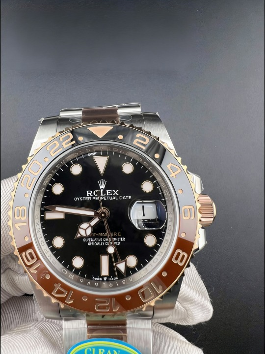CLEANクリーン工場 ROLEXロレックスGMTマスス ター ll エバーローズゴールド40mm 126711CHNIR ブラック/ブラウン カフェオレベゼル ブラック文字 盤 1:1精度