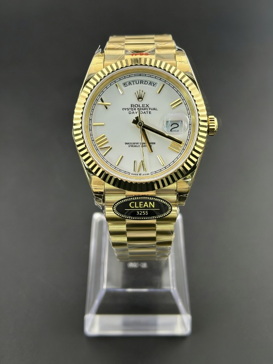 CLEANクリーン工場 ROLEXロレックスデイデイデイ ト イエローゴールド228238 40mm ホワイト文 字盤 フルーテッドベゼル プレジデントプレスレッ 1:1精度