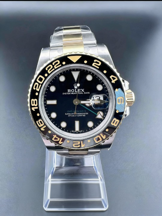 CLEANクリーン工場 ROLEXロレックスGMTマス ター ll 116713 コンビイエローゴールド 40mm ブラック文字盤グリーン針 1:1精度
