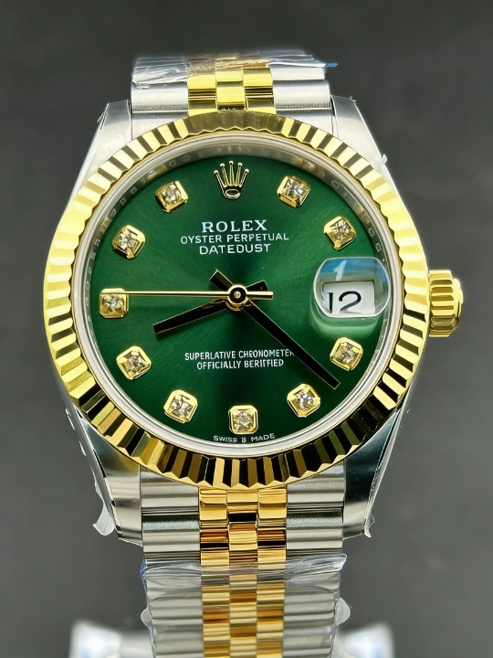 CLEANクリーン工場 ROLEXロレックスレディデ イトジャスト コンビゴールド278273 31mmダイ ヤモンド目盛り グリーン文字盤 フルーテッドベゼ ル ジュビリープレスレット   1:1精度