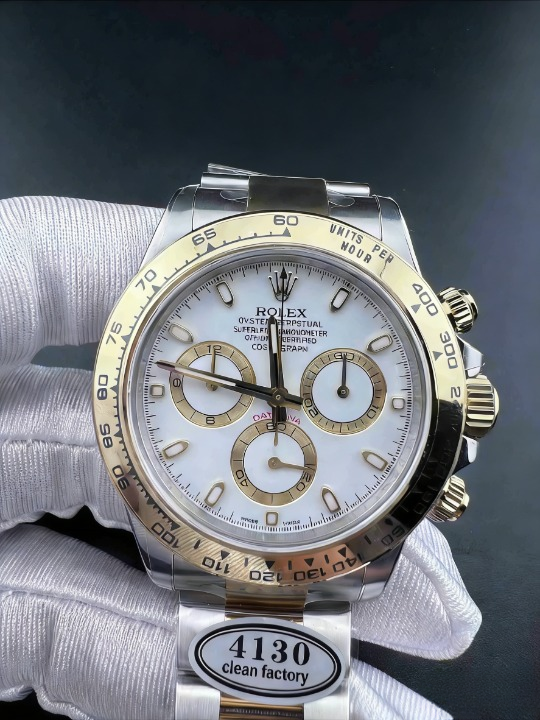 CLEANクリーン工場ROLEXロレックス デイトナ 116503 コンビイエローゴールド ホワイト文字盤 cal.4130 1:1精度
