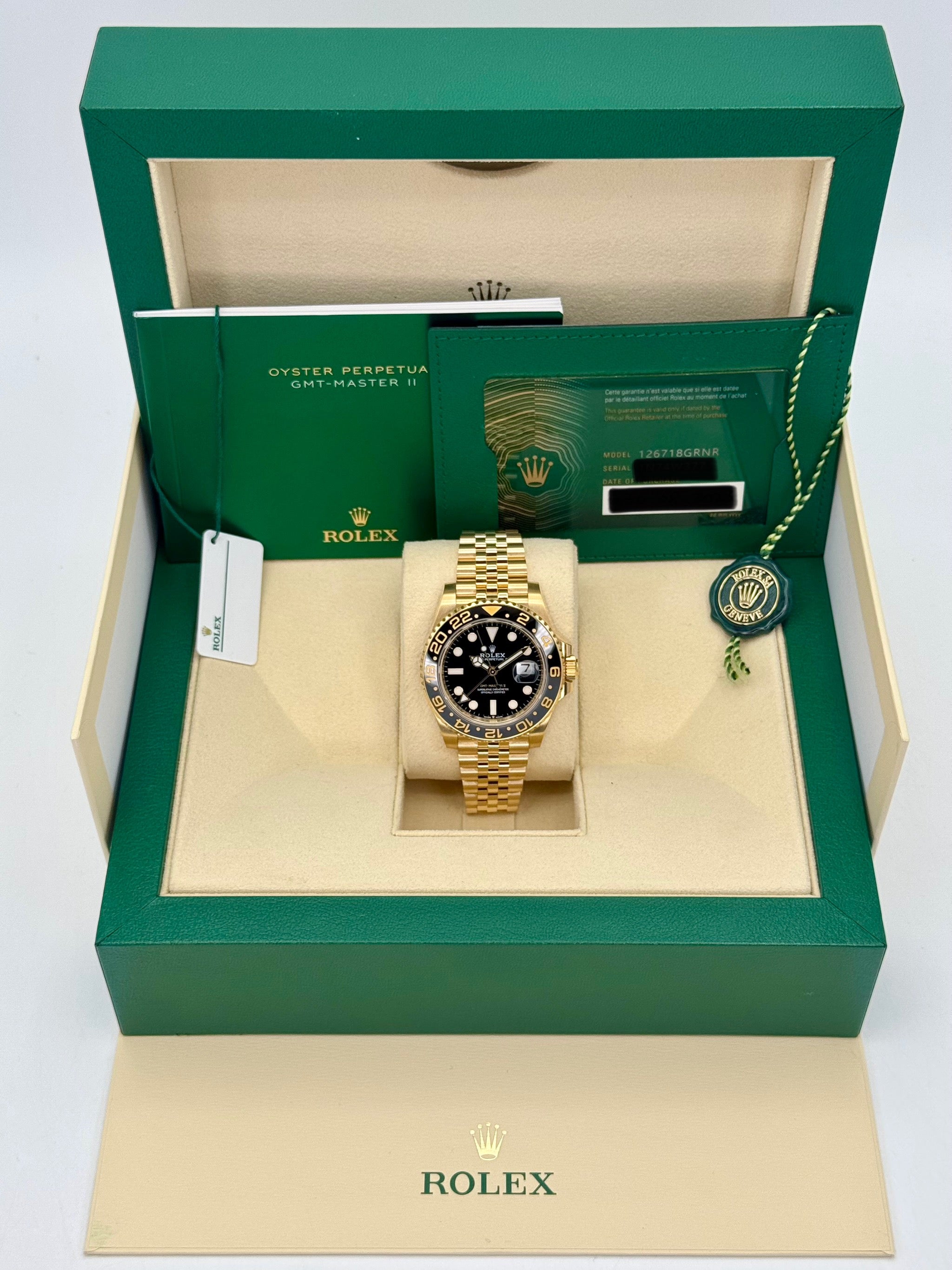 2023 Rolex GMT Master II 40mm 126718GRNR Yellow Gold Jubilee Black Dial