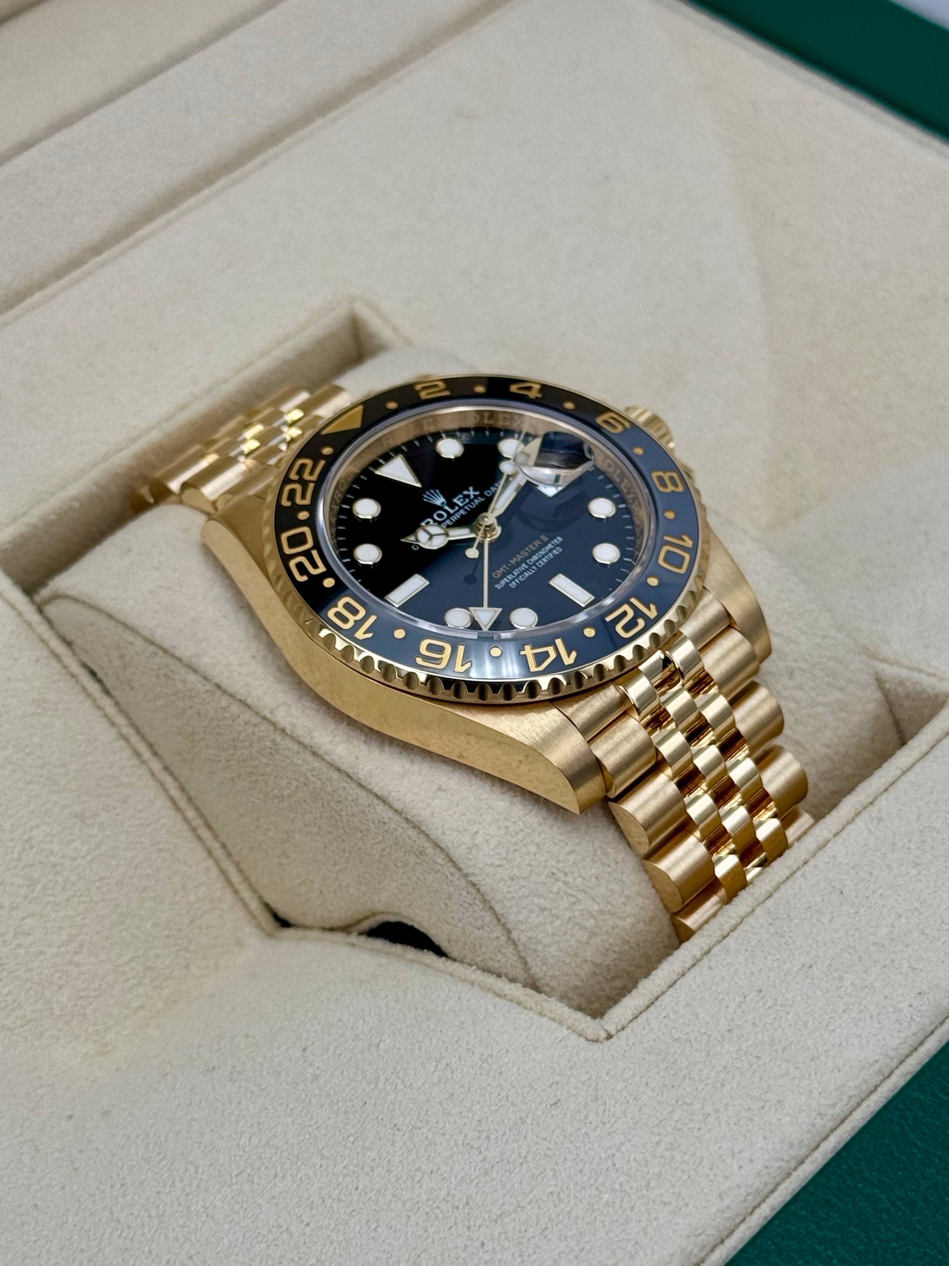 2023 Rolex GMT Master II 40mm 126718GRNR Yellow Gold Jubilee Black Dial