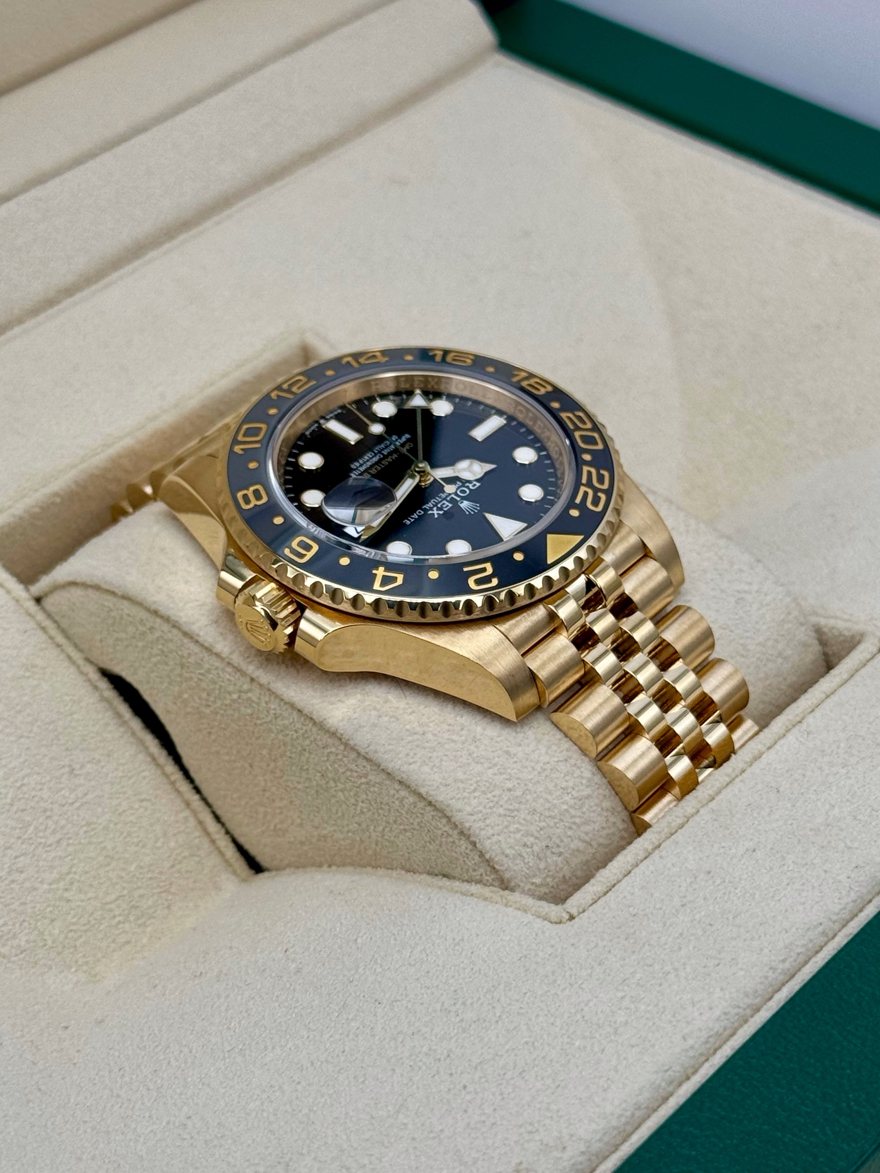 2023 Rolex GMT Master II 40mm 126718GRNR Yellow Gold Jubilee Black Dial
