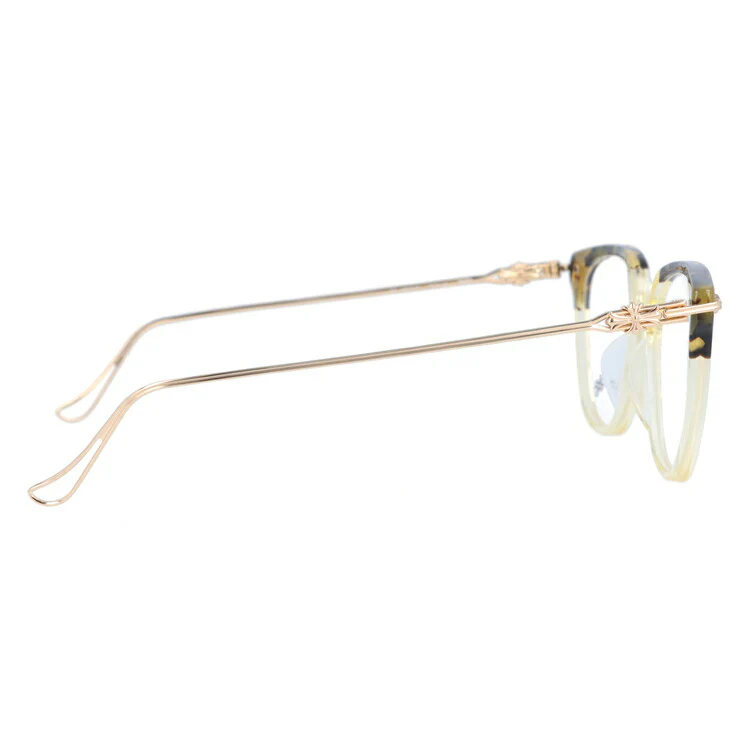 クロムハーツ メガネ 度付き 度なし 伊達メガネ 眼鏡 メガネフレーム CHROME HEARTS レギュラーフィット THOT HOT/PA-GP Hollywood Tortoise/Pale Ale-Gold Plated 52サイズ ウェリントン型 日本製 黄金色 ユニセックス メンズ レディース 紫外線 UVカット