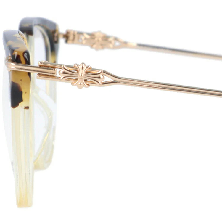 クロムハーツ メガネ 度付き 度なし 伊達メガネ 眼鏡 メガネフレーム CHROME HEARTS レギュラーフィット THOT HOT/PA-GP Hollywood Tortoise/Pale Ale-Gold Plated 52サイズ ウェリントン型 日本製 黄金色 ユニセックス メンズ レディース 紫外線 UVカット