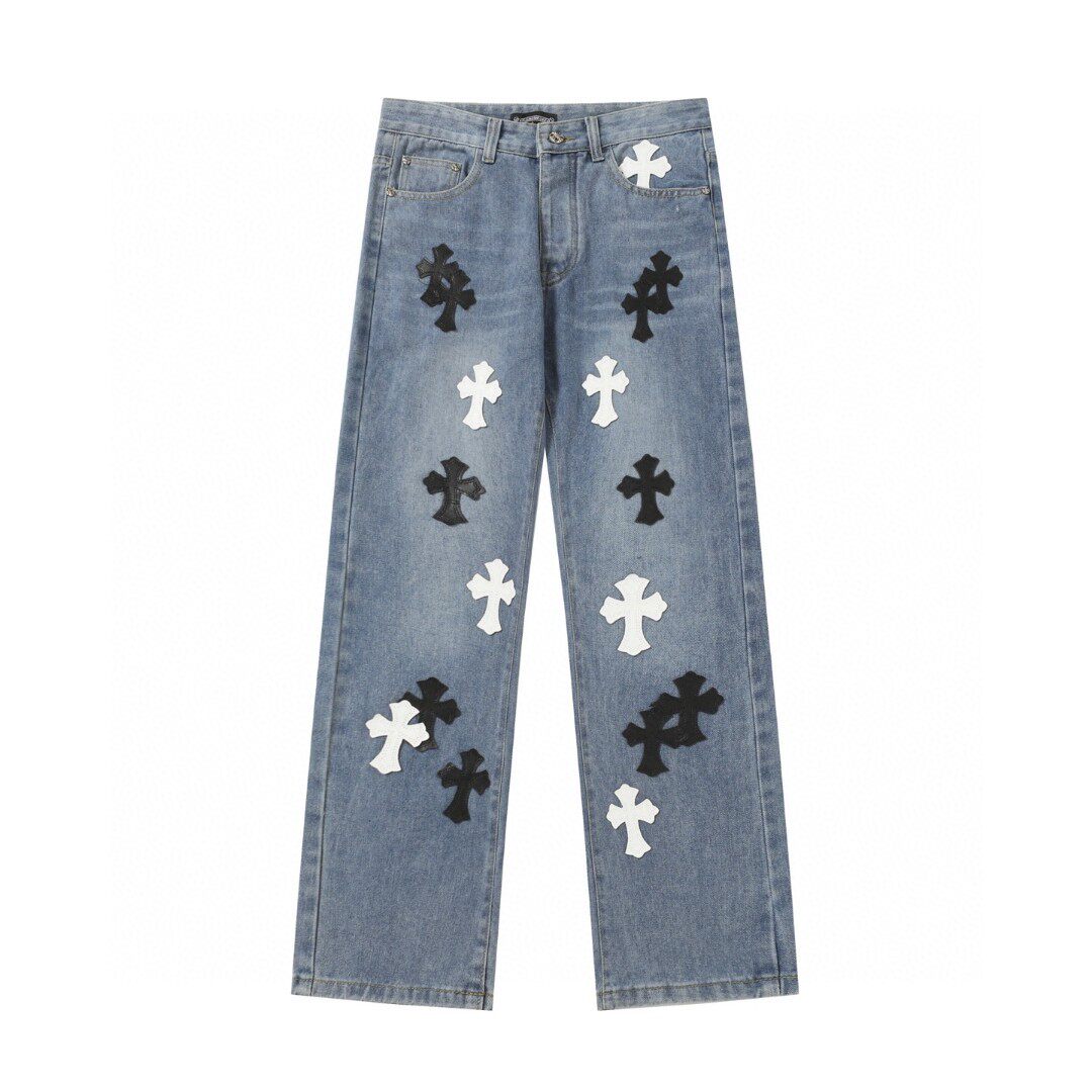 クロムハーツ　ジーンズ Chrome Hearts Vintage Wash Ice Blue Cross Patch Paris Limited