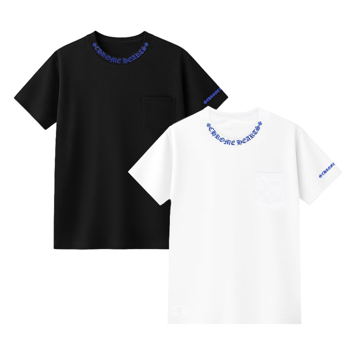 CHROME HEARTS / クロムハーツ ブルー ネック ロゴ プリント Tシャツ